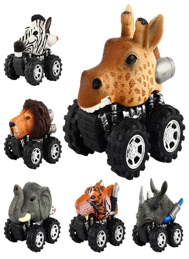 CHIMAGER Jungle Themed Pull Back Animal Monster Car Vehicle Toy with Big Tire Wheel for 3+ Years Old Boys and Girls - Pack of 6 - Image 1